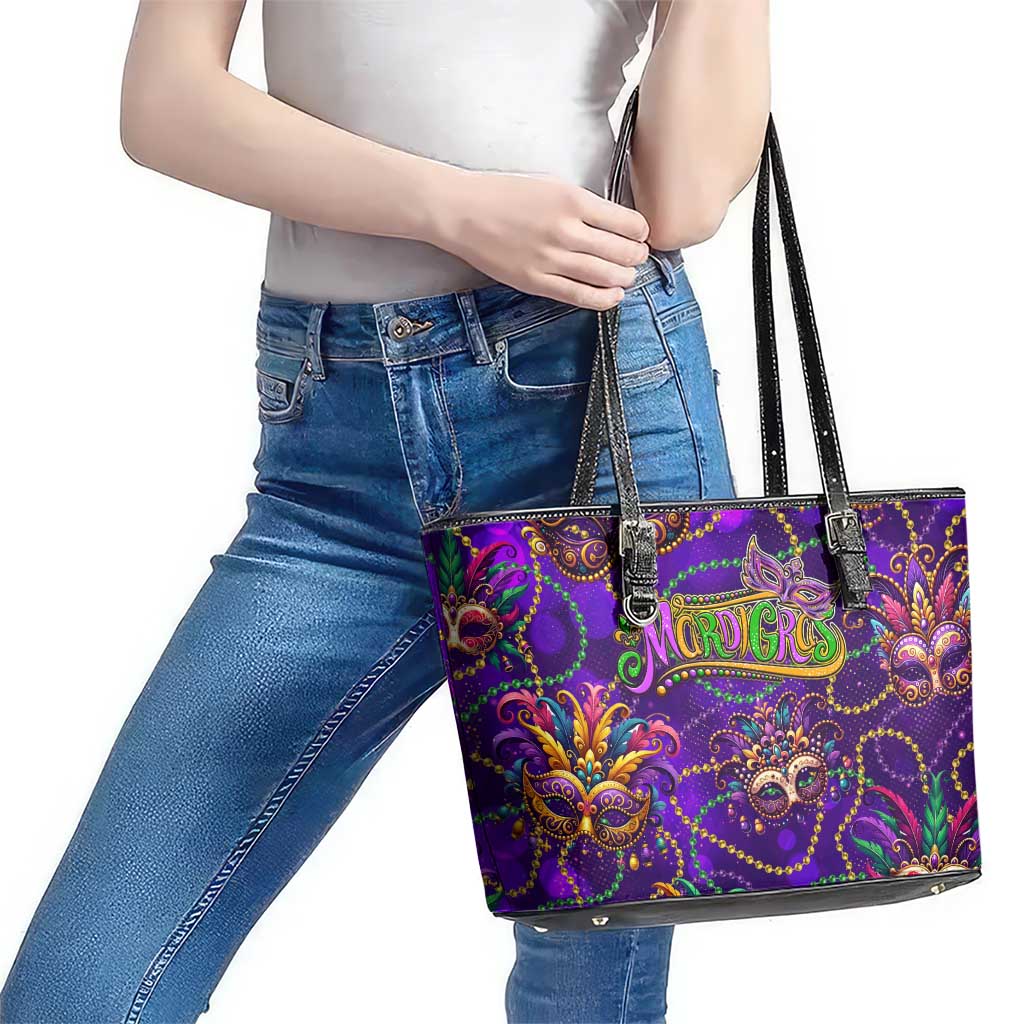 Mardi Gras Leather Tote Bag Mask Glitter Art