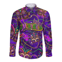 Mardi Gras Long Sleeve Button Shirt Mask Glitter Art