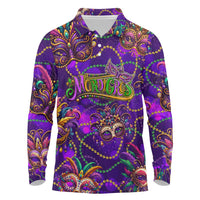 Mardi Gras Long Sleeve Polo Shirt Mask Glitter Art - Wonder Print Shop