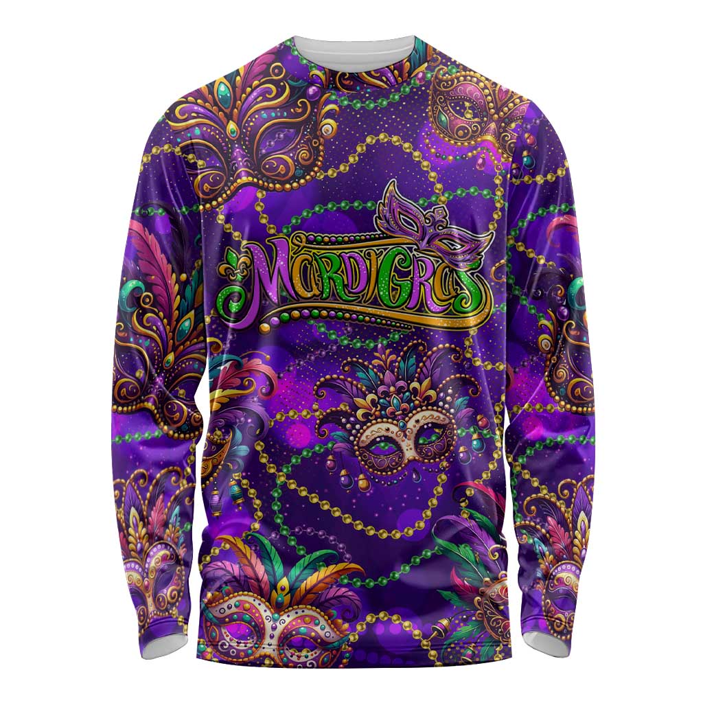 Mardi Gras Long Sleeve Shirt Mask Glitter Art - Wonder Print Shop