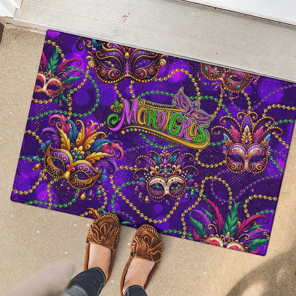 Mardi Gras Rubber Doormat Mask Glitter Art - Wonder Print Shop