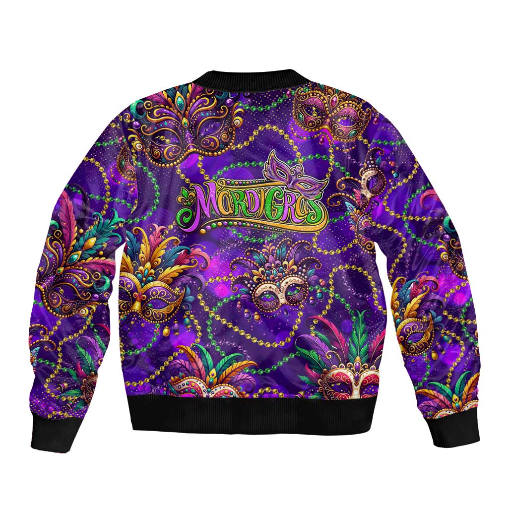Mardi Gras Sleeve Zip Bomber Jacket Mask Glitter Art - Wonder Print Shop