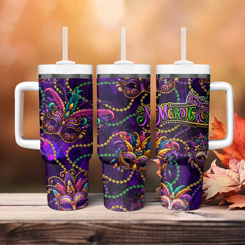 Mardi Gras Tumbler With Handle Mask Glitter Art