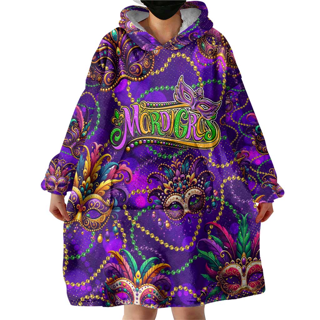 Mardi Gras Wearable Blanket Hoodie Mask Glitter Art - Wonder Print Shop