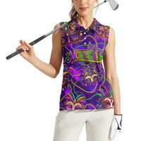 Mardi Gras Women Sleeveless Polo Shirt Mask Glitter Art - Wonder Print Shop