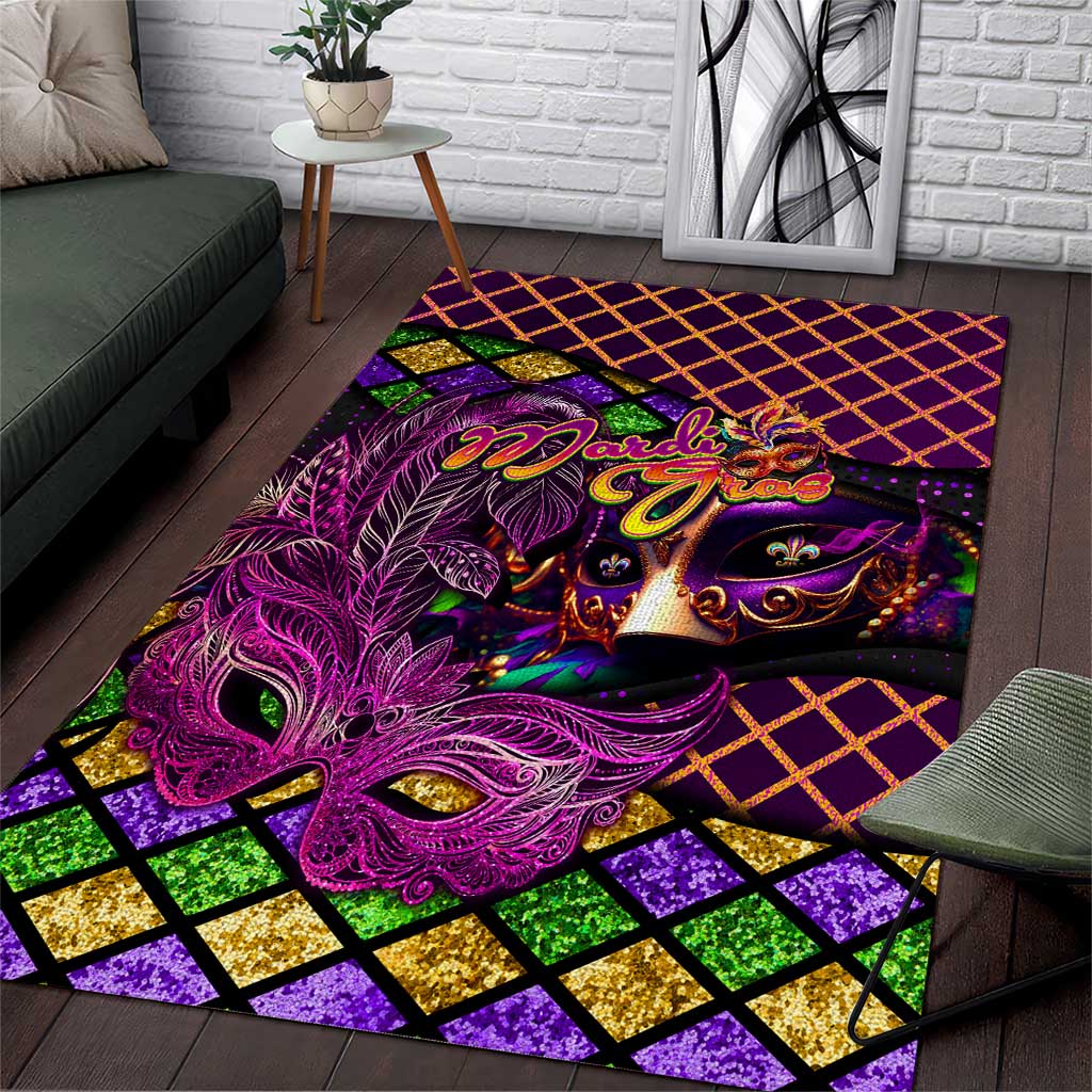 Happy Mardi Gras Area Rug Mask Feather Colorfull