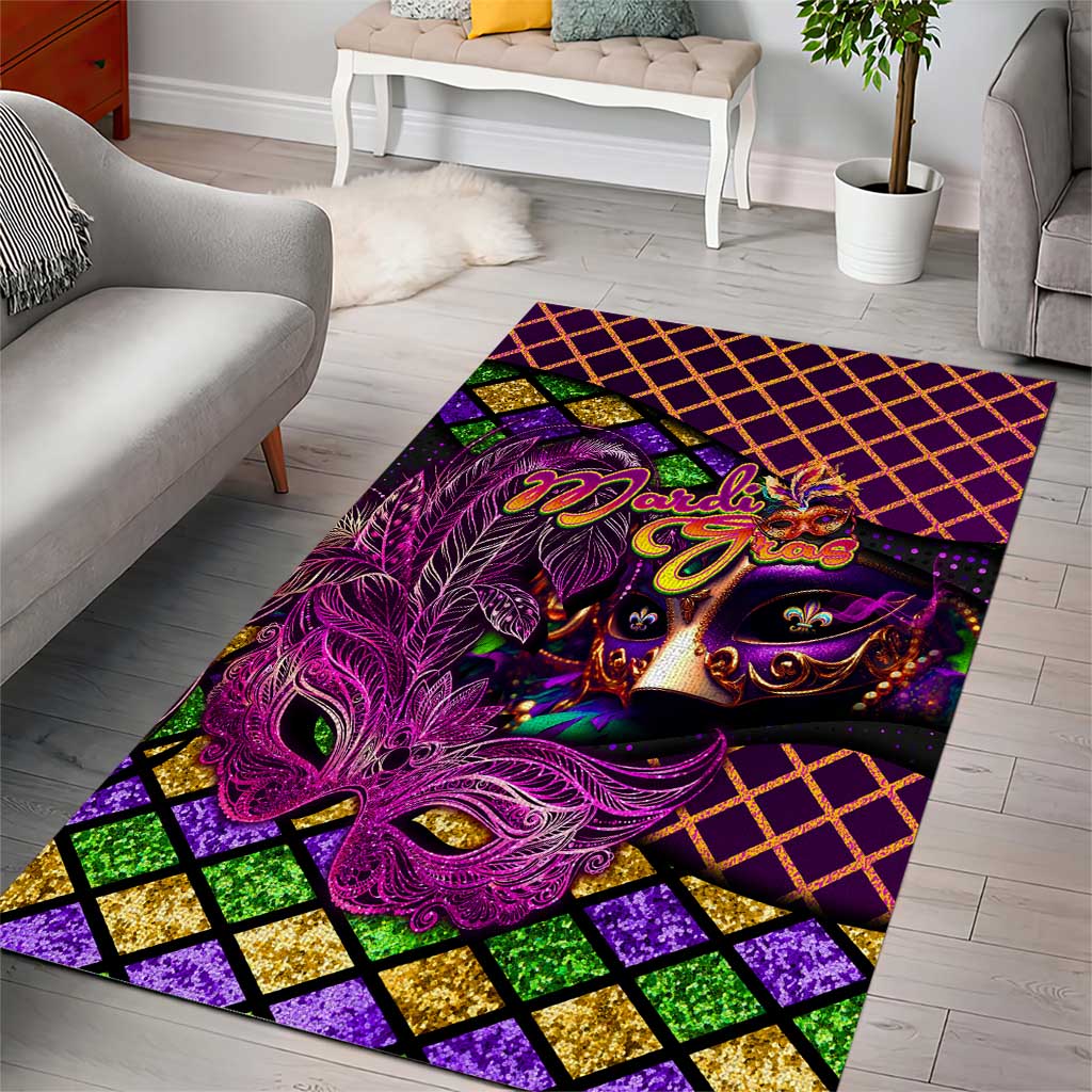 Happy Mardi Gras Area Rug Mask Feather Colorfull