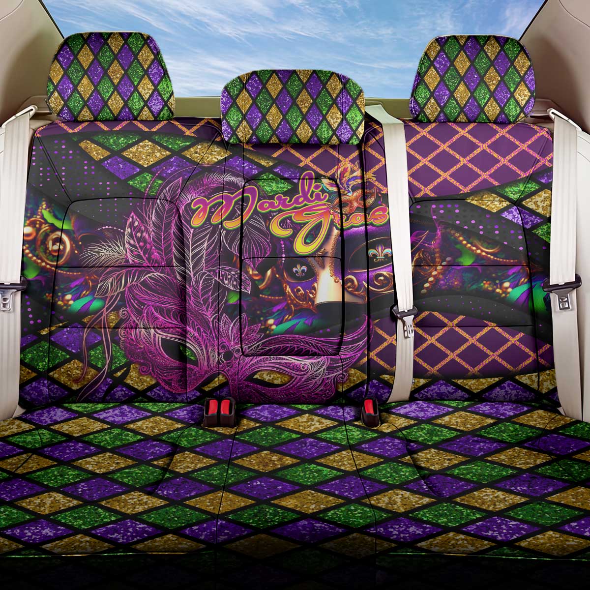 Happy Mardi Gras Back Car Seat Cover Mask Feather Colorfull
