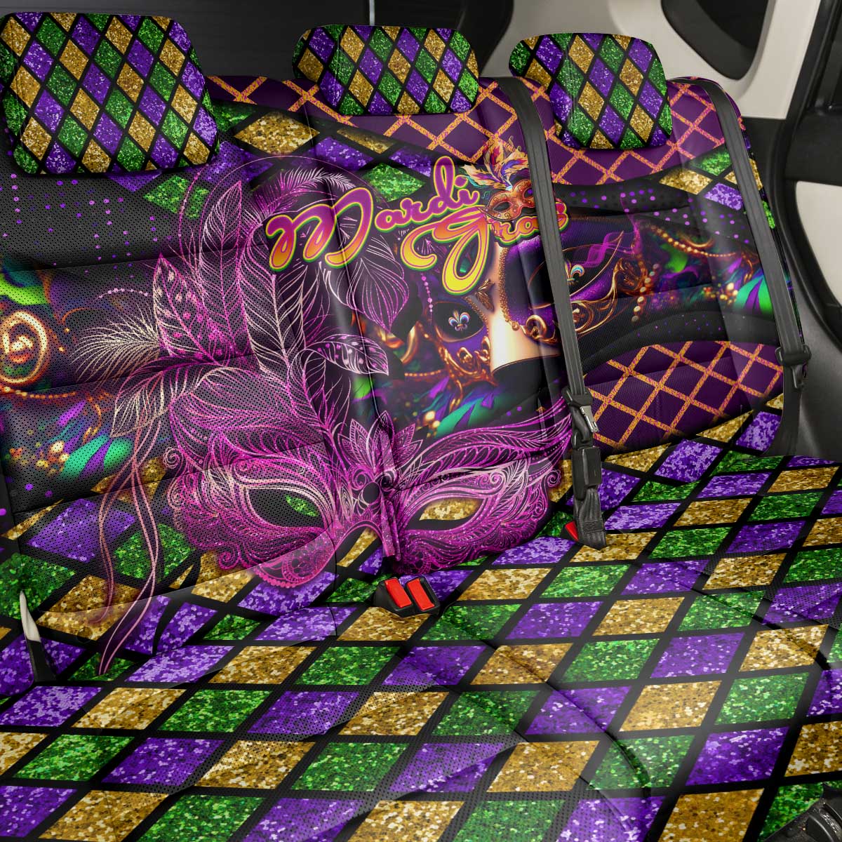 Happy Mardi Gras Back Car Seat Cover Mask Feather Colorfull