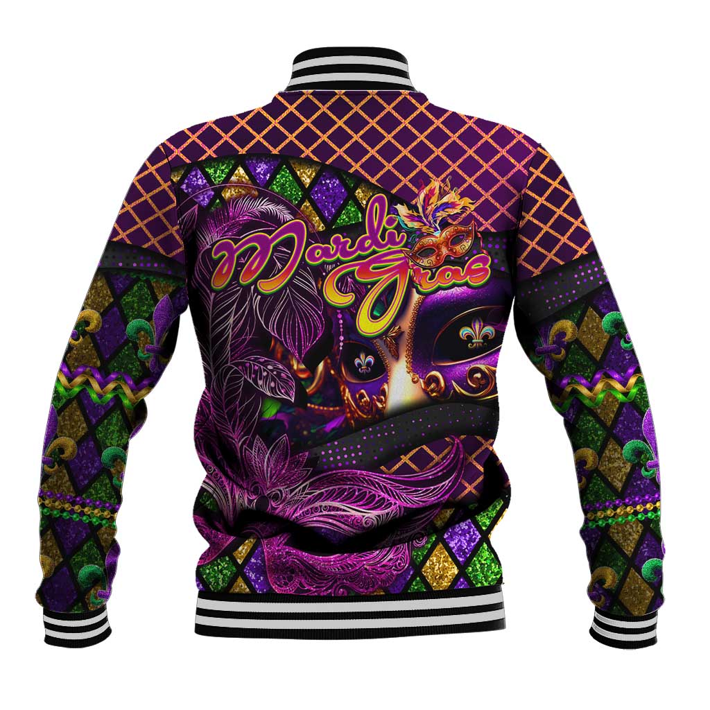Happy Mardi Gras Baseball Jacket Mask Feather Colorfull
