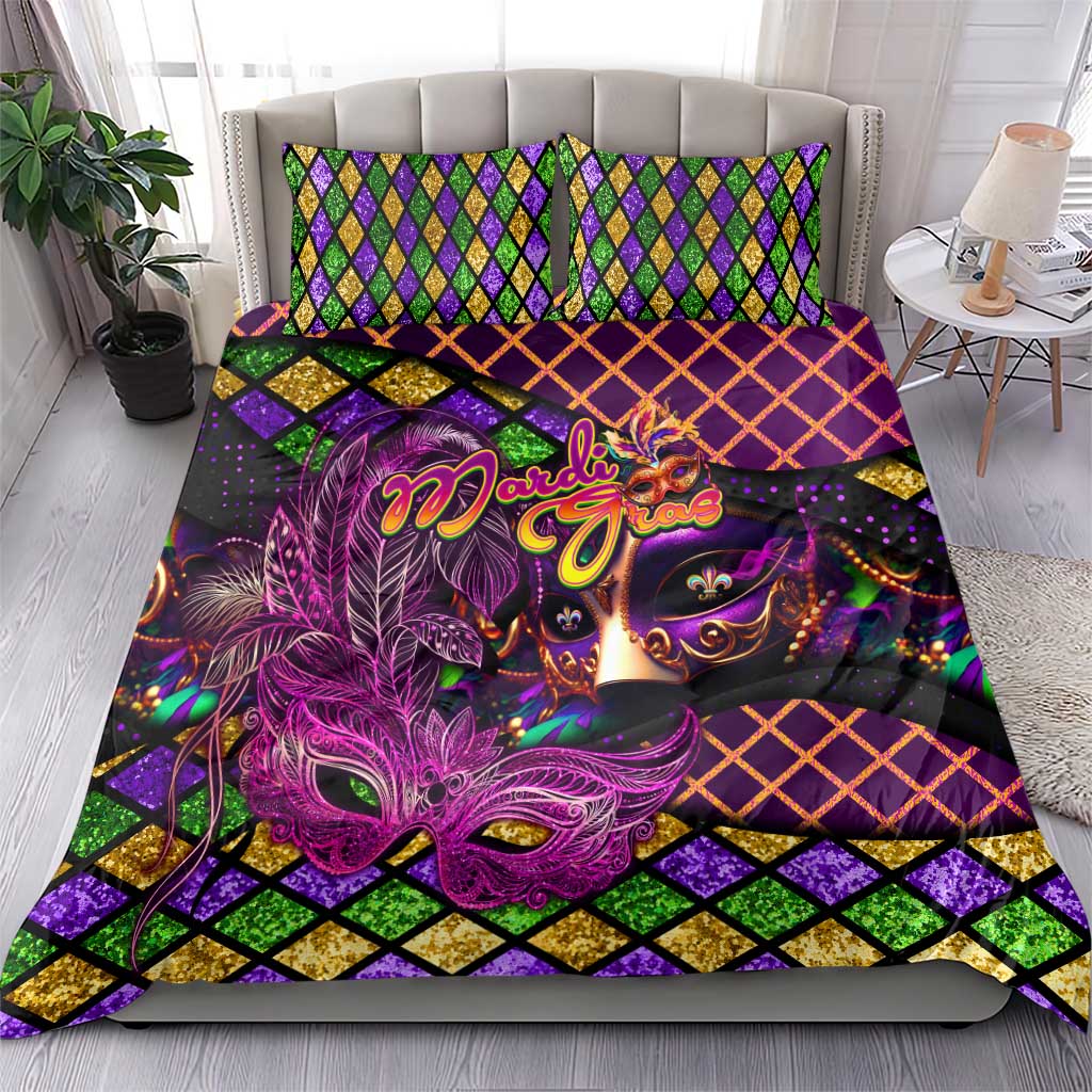 Happy Mardi Gras Bedding Set Mask Feather Colorfull