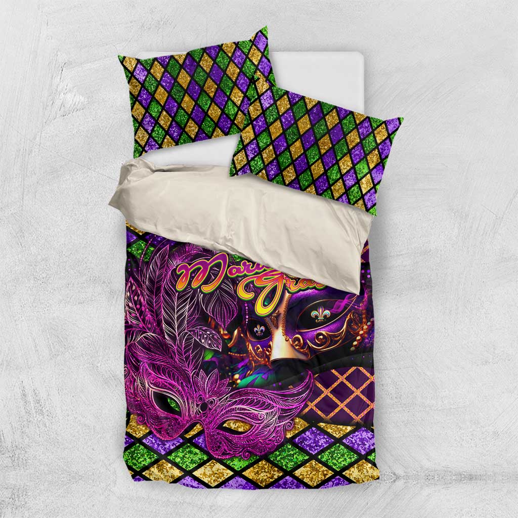 Happy Mardi Gras Bedding Set Mask Feather Colorfull