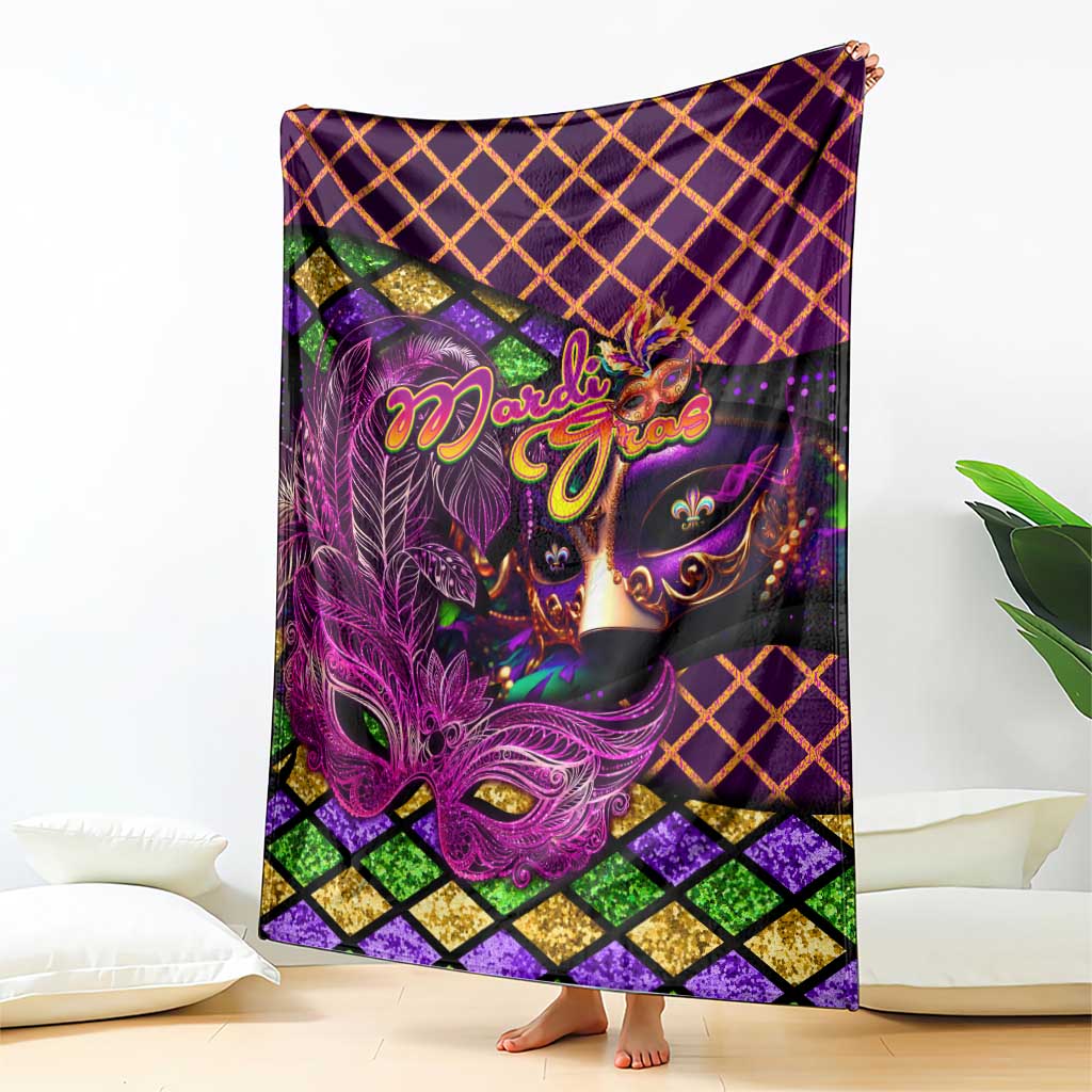 Happy Mardi Gras Blanket Mask Feather Colorfull