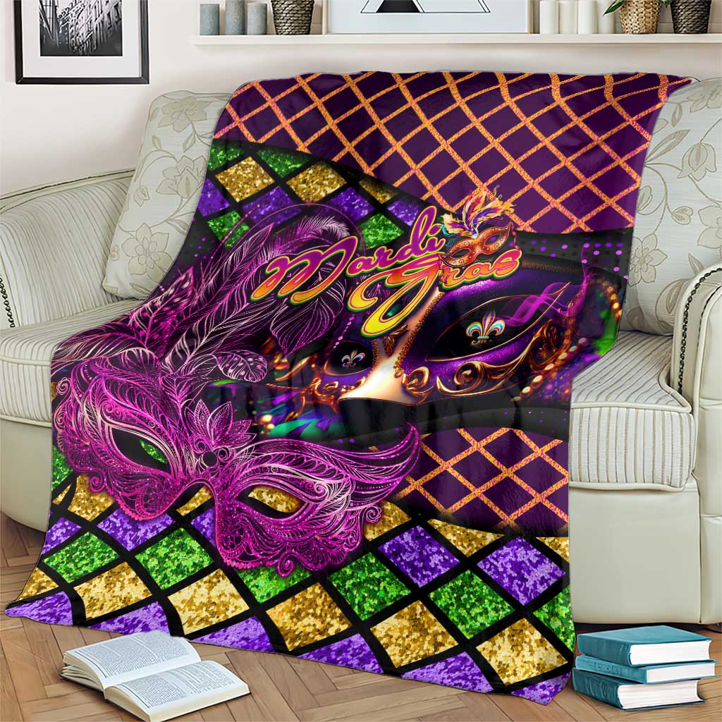 Happy Mardi Gras Blanket Mask Feather Colorfull