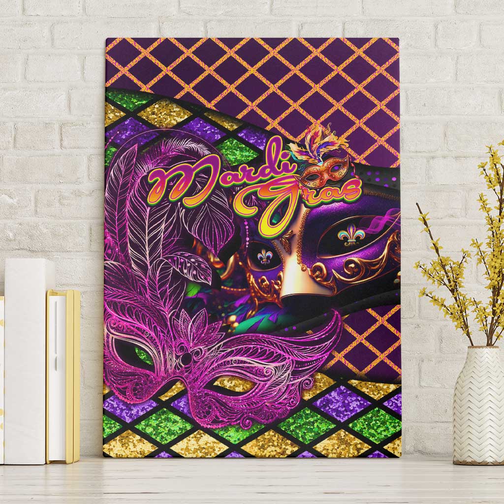 Happy Mardi Gras Canvas Wall Art Mask Feather Colorfull