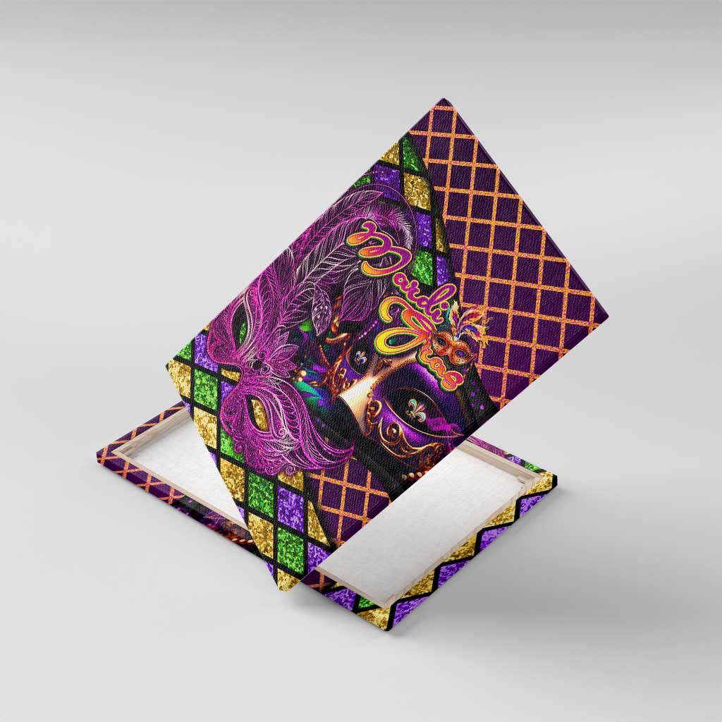 Happy Mardi Gras Canvas Wall Art Mask Feather Colorfull