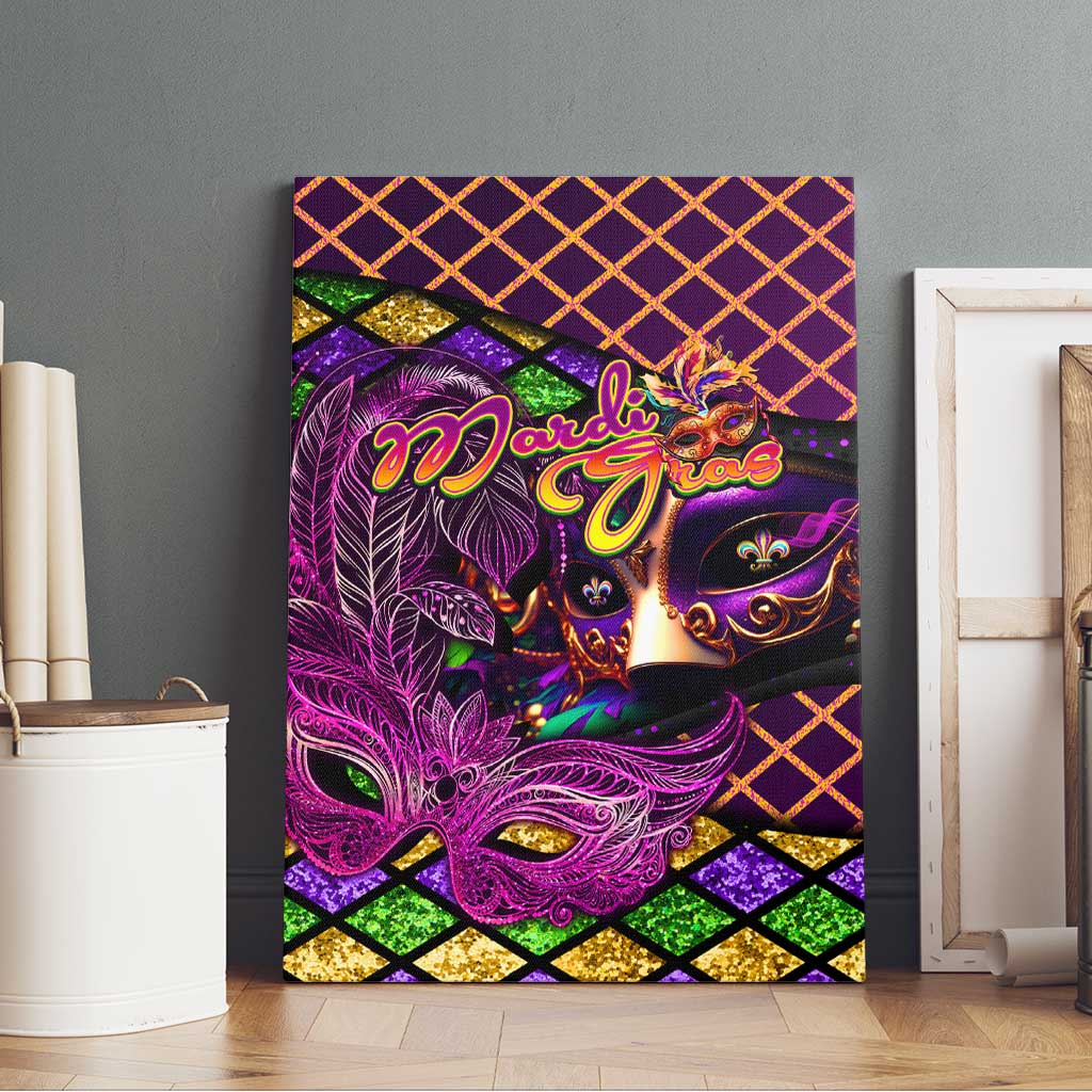 Happy Mardi Gras Canvas Wall Art Mask Feather Colorfull