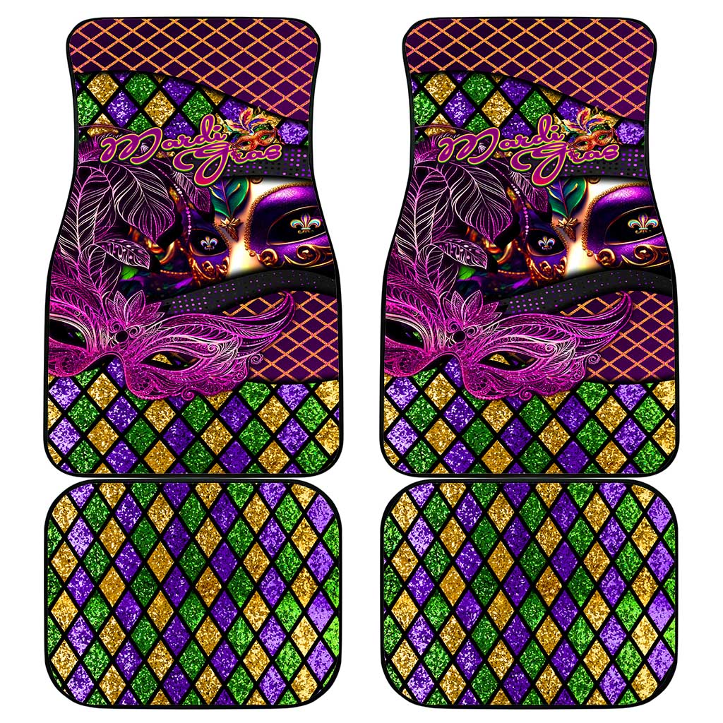 Happy Mardi Gras Car Mats Mask Feather Colorfull