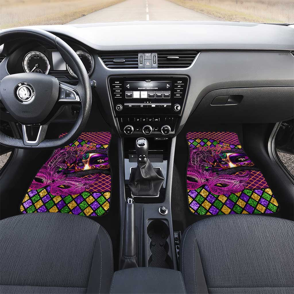 Happy Mardi Gras Car Mats Mask Feather Colorfull