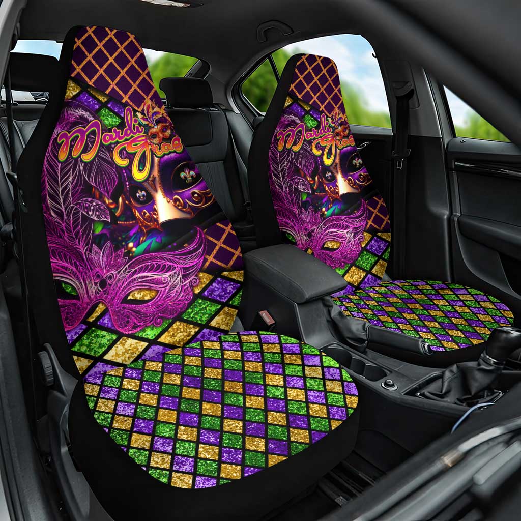 Happy Mardi Gras Car Seat Cover Mask Feather Colorfull