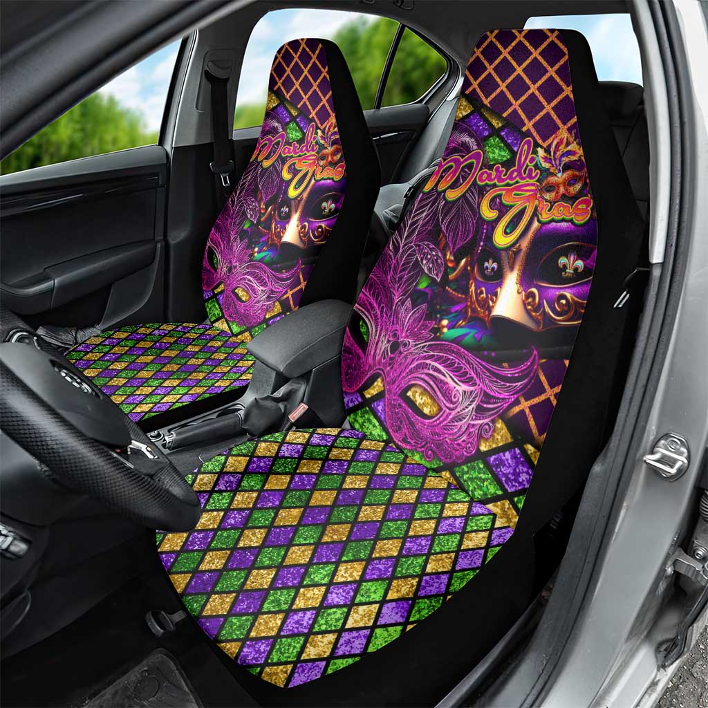 Happy Mardi Gras Car Seat Cover Mask Feather Colorfull