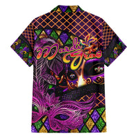 Happy Mardi Gras Family Matching Long Sleeve Bodycon Dress and Hawaiian Shirt Mask Feather Colorfull