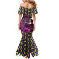 Happy Mardi Gras Family Matching Mermaid Dress and Hawaiian Shirt Mask Feather Colorfull