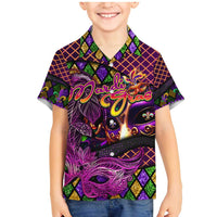 Happy Mardi Gras Family Matching Mermaid Dress and Hawaiian Shirt Mask Feather Colorfull