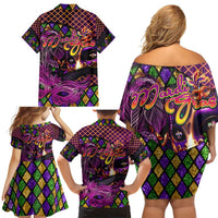 Happy Mardi Gras Family Matching Off Shoulder Short Dress and Hawaiian Shirt Mask Feather Colorfull - Wonder Print Shop