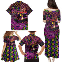 Happy Mardi Gras Family Matching Puletasi and Hawaiian Shirt Mask Feather Colorfull