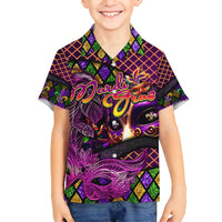 Happy Mardi Gras Family Matching Puletasi and Hawaiian Shirt Mask Feather Colorfull