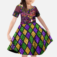 Happy Mardi Gras Family Matching Short Sleeve Bodycon Dress and Hawaiian Shirt Mask Feather Colorfull - Wonder Print Shop