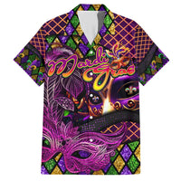Happy Mardi Gras Family Matching Short Sleeve Bodycon Dress and Hawaiian Shirt Mask Feather Colorfull - Wonder Print Shop