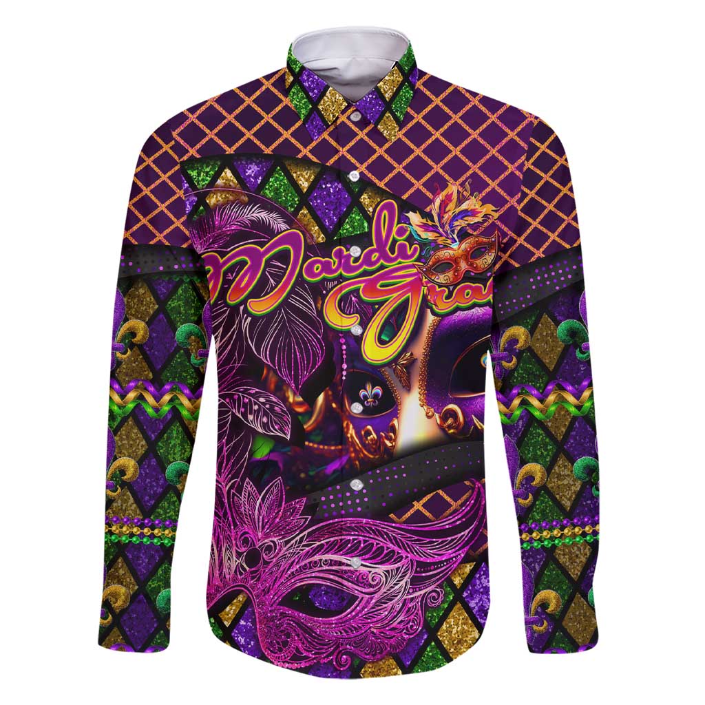Happy Mardi Gras Family Matching Short Sleeve Bodycon Dress and Hawaiian Shirt Mask Feather Colorfull - Wonder Print Shop