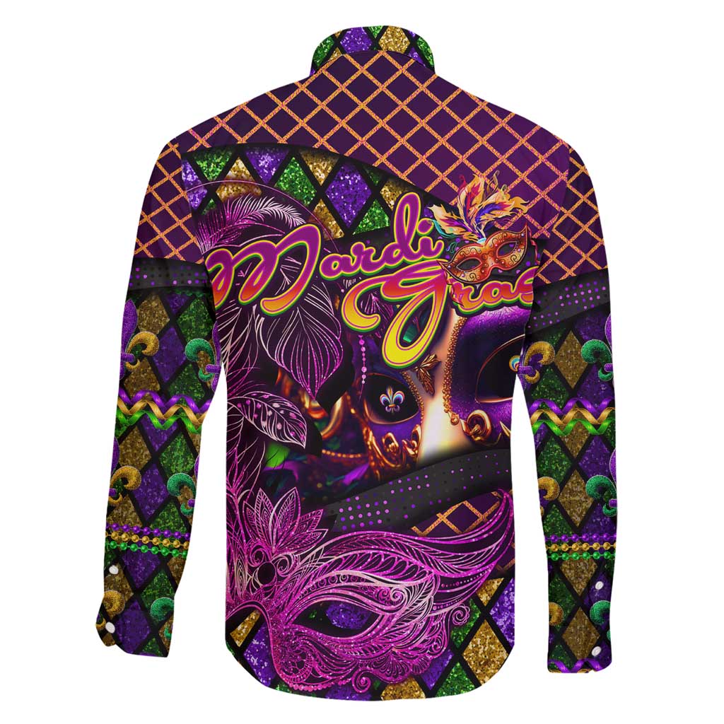 Happy Mardi Gras Family Matching Short Sleeve Bodycon Dress and Hawaiian Shirt Mask Feather Colorfull - Wonder Print Shop