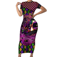 Happy Mardi Gras Family Matching Short Sleeve Bodycon Dress and Hawaiian Shirt Mask Feather Colorfull - Wonder Print Shop