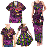 Happy Mardi Gras Family Matching Tank Maxi Dress and Hawaiian Shirt Mask Feather Colorfull - Wonder Print Shop