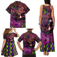 Happy Mardi Gras Family Matching Tank Maxi Dress and Hawaiian Shirt Mask Feather Colorfull - Wonder Print Shop