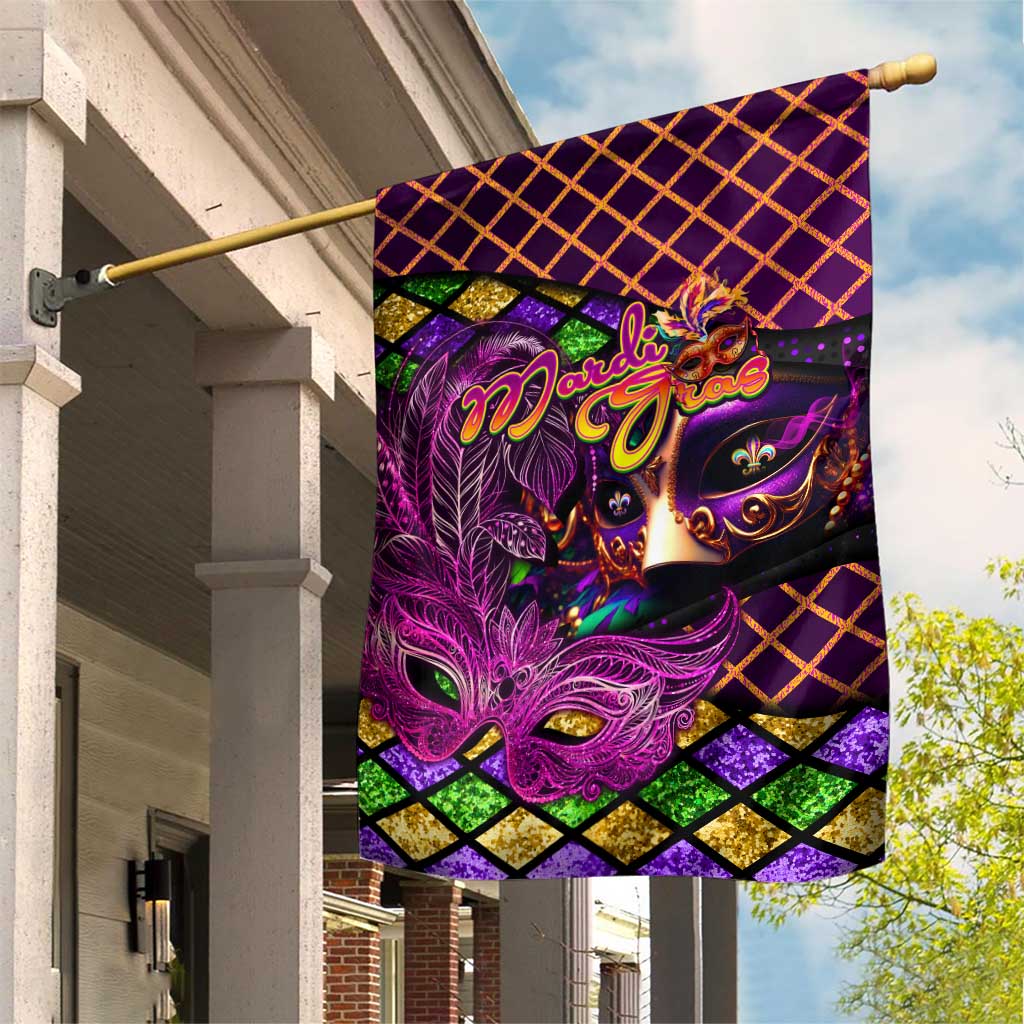 Happy Mardi Gras Garden Flag Mask Feather Colorfull - Wonder Print Shop