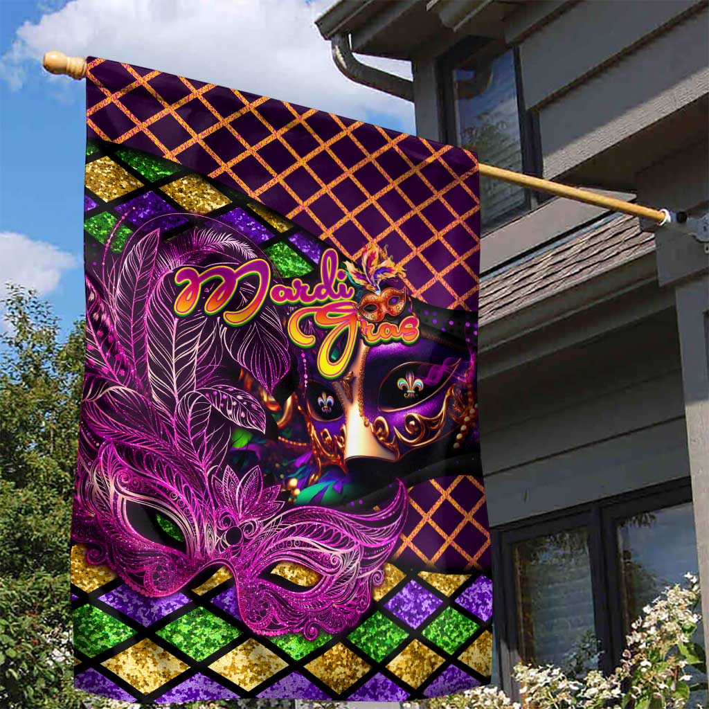 Happy Mardi Gras Garden Flag Mask Feather Colorfull - Wonder Print Shop
