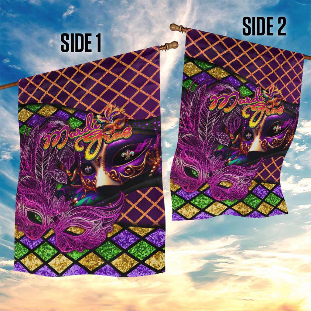 Happy Mardi Gras Garden Flag Mask Feather Colorfull - Wonder Print Shop