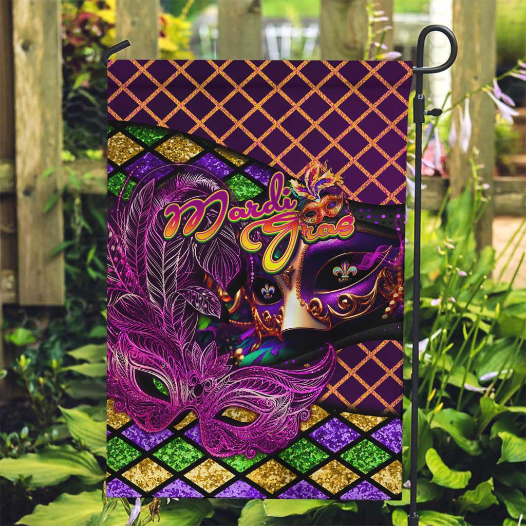 Happy Mardi Gras Garden Flag Mask Feather Colorfull - Wonder Print Shop