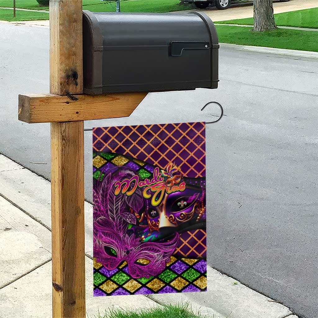Happy Mardi Gras Garden Flag Mask Feather Colorfull - Wonder Print Shop