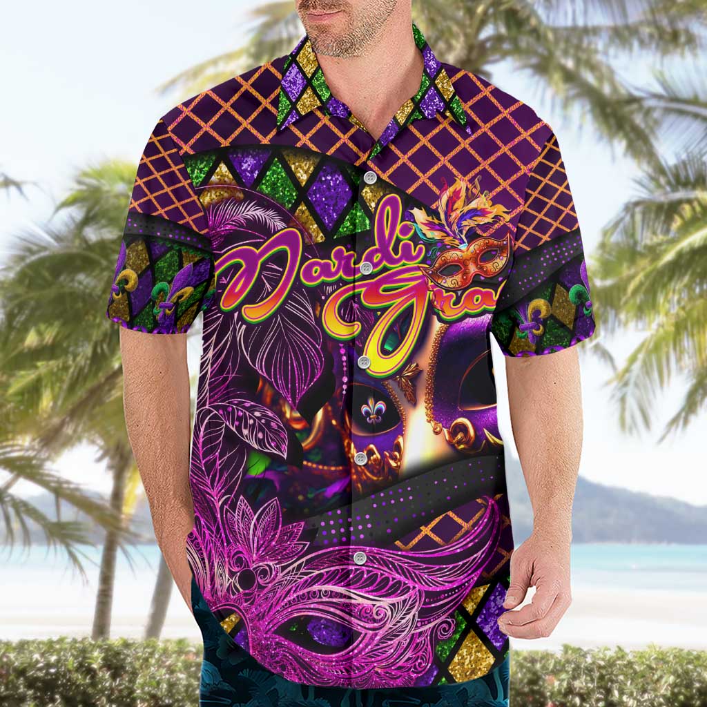 Happy Mardi Gras Hawaiian Shirt Mask Feather Colorfull - Wonder Print Shop