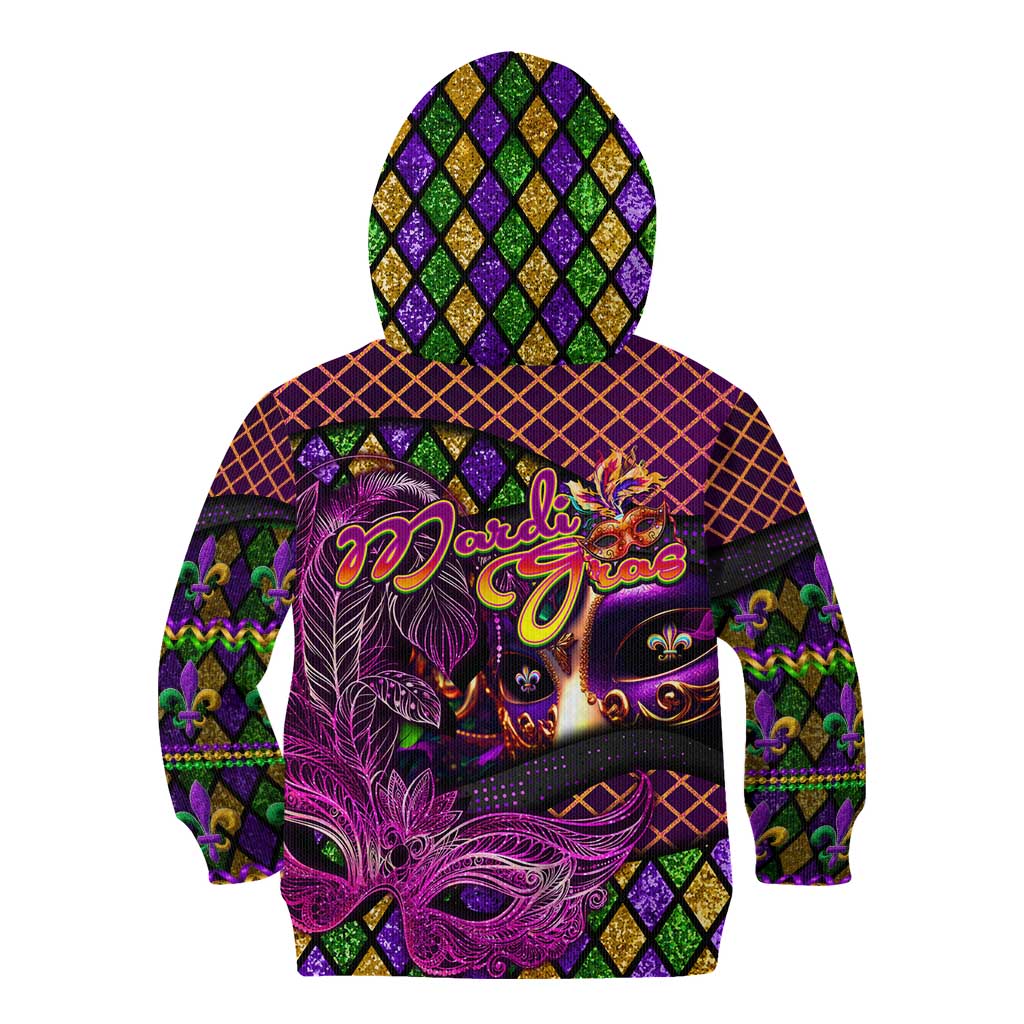Happy Mardi Gras Kid Hoodie Mask Feather Colorfull - Wonder Print Shop