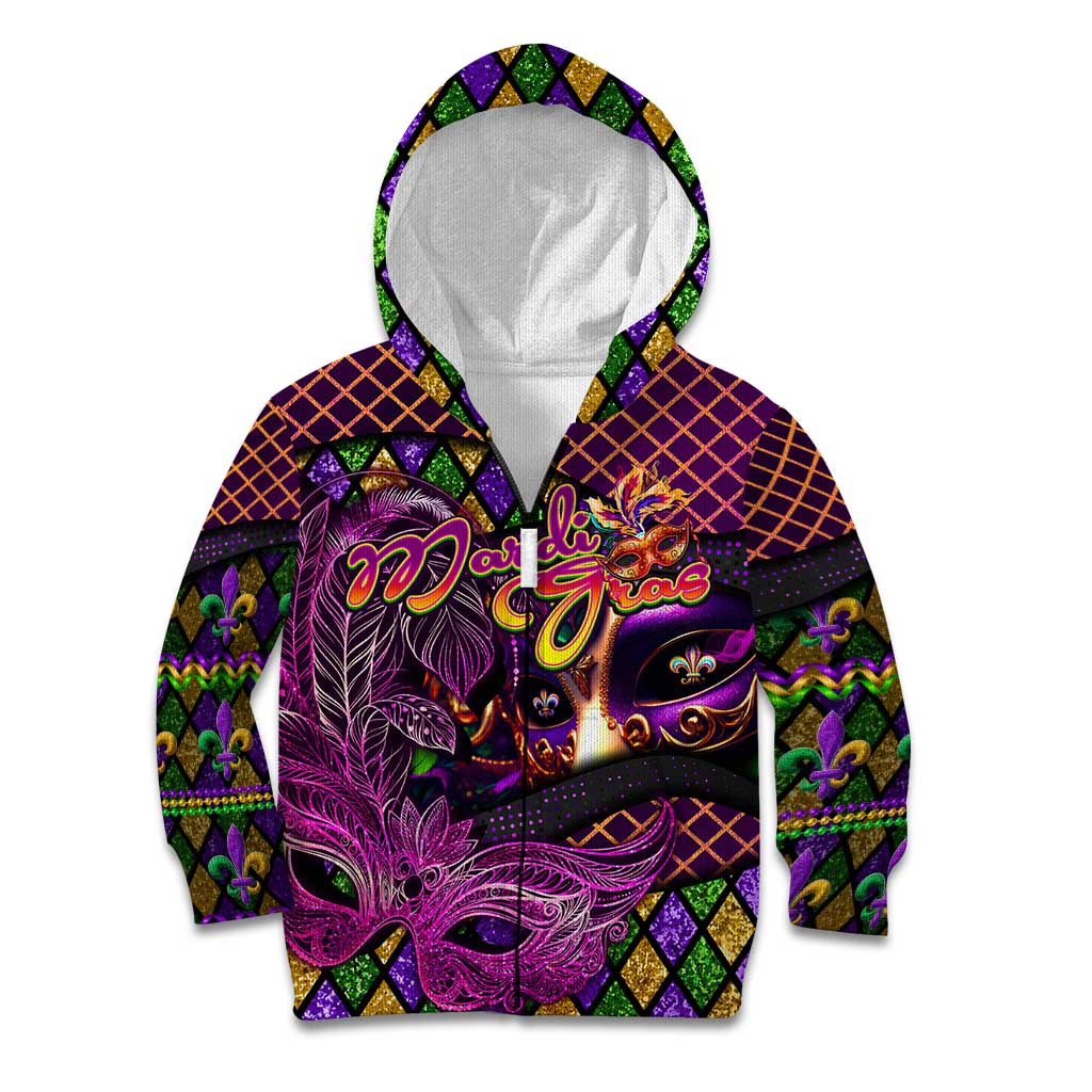 Happy Mardi Gras Kid Hoodie Mask Feather Colorfull - Wonder Print Shop