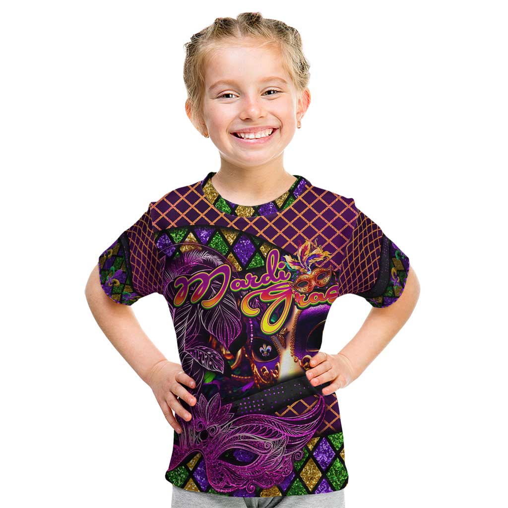 Happy Mardi Gras Kid T Shirt Mask Feather Colorfull - Wonder Print Shop