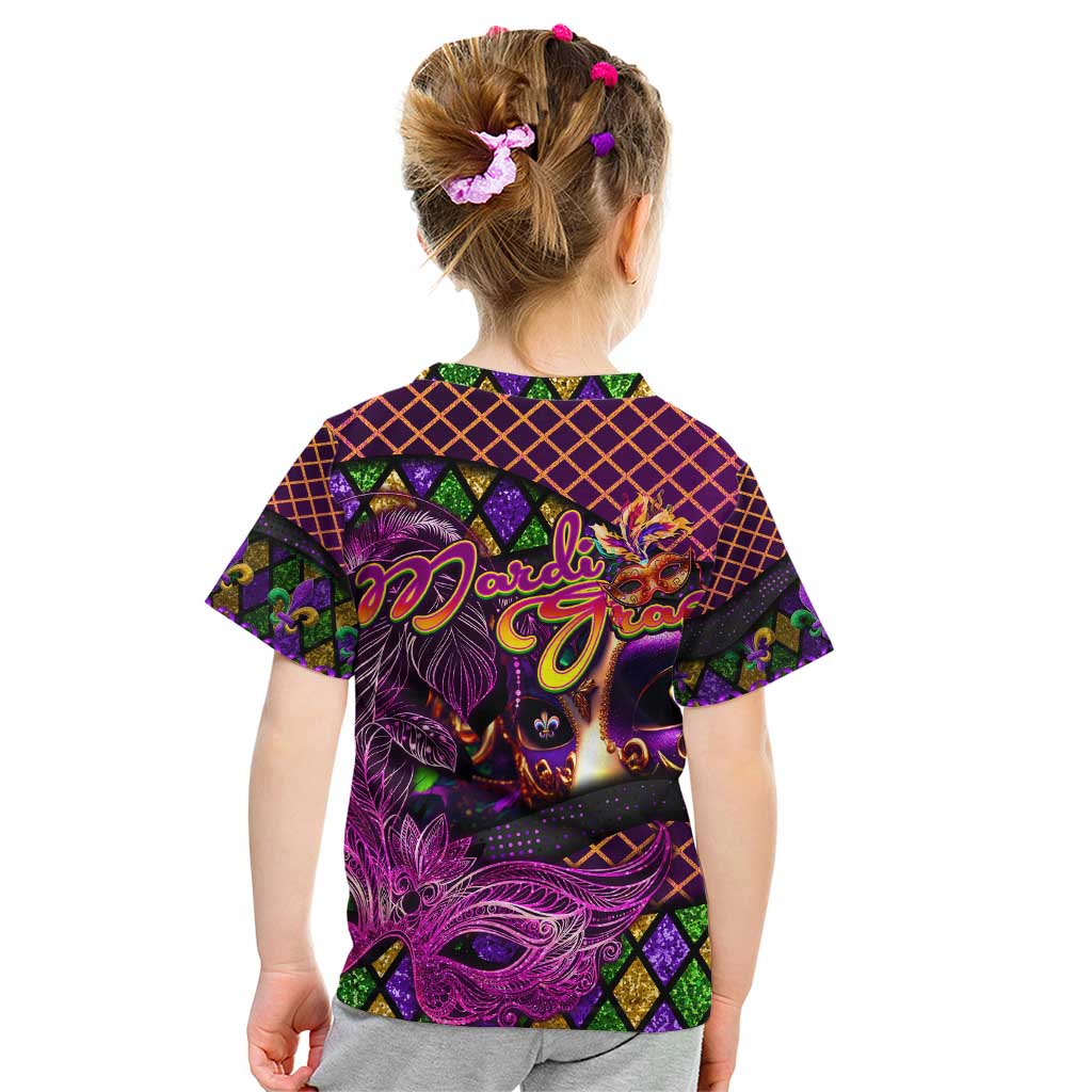 Happy Mardi Gras Kid T Shirt Mask Feather Colorfull - Wonder Print Shop