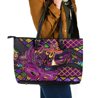 Happy Mardi Gras Leather Tote Bag Mask Feather Colorfull