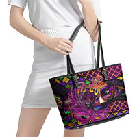 Happy Mardi Gras Leather Tote Bag Mask Feather Colorfull
